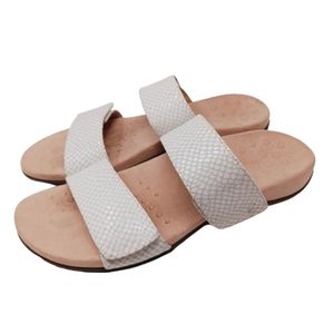 Vionic Randi Two Strap Slide Sandals in White Leather Lizard Print Size 9.5